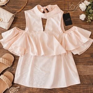 J.O.A. Los Angeles Blush Ruffle Cold Shoulder Blouse NWT Size Large Romantic